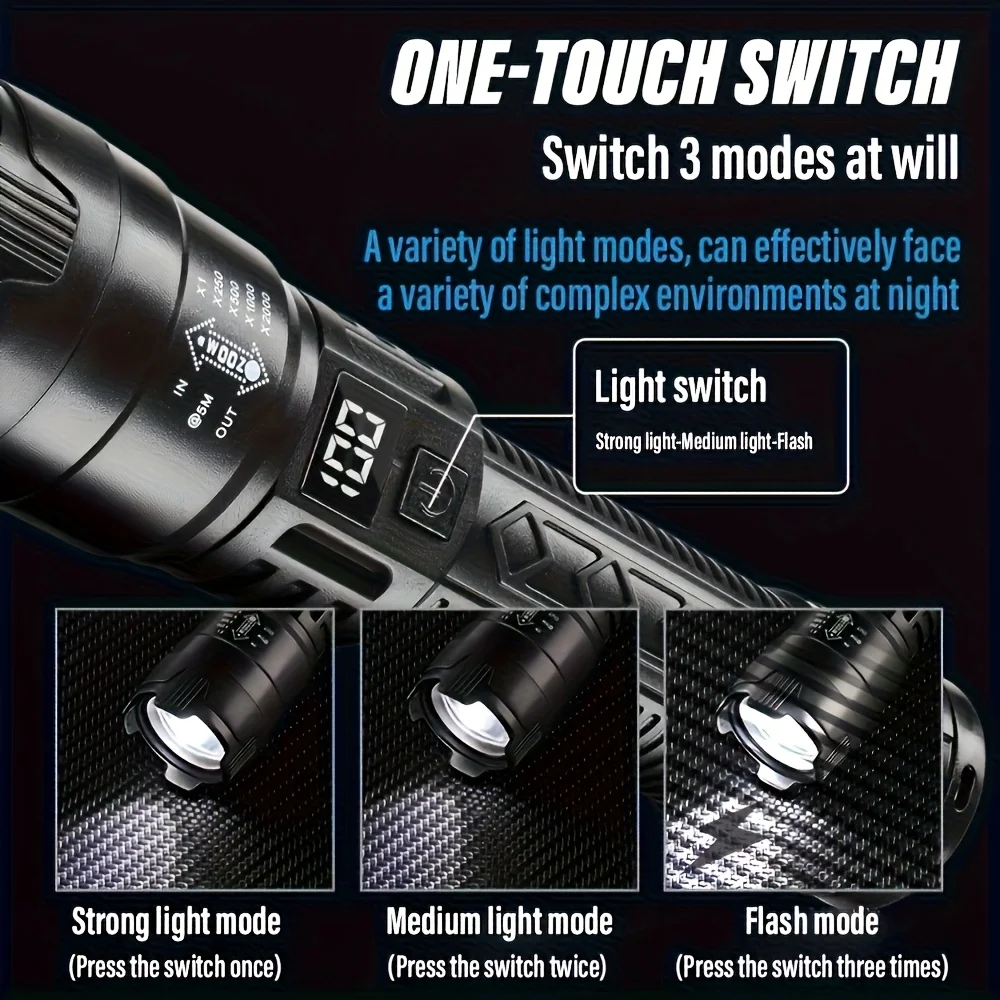 戦術的な LED 懐中電灯 2000LM USB 充電式防水 - Outdoor Adventure Trips のレビューと価格