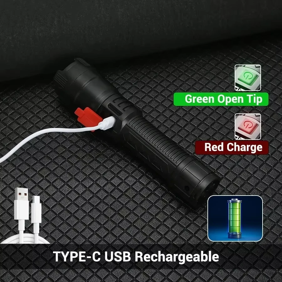 戦術的な LED 懐中電灯 2000LM USB 充電式防水 - Outdoor Adventure Trips のレビューと価格