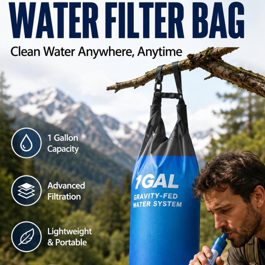 1ガロン対応の重力式浄水フィルターバッグ、ストロー、キャンプ - Outdoor Adventure Backpack のレビューと価格