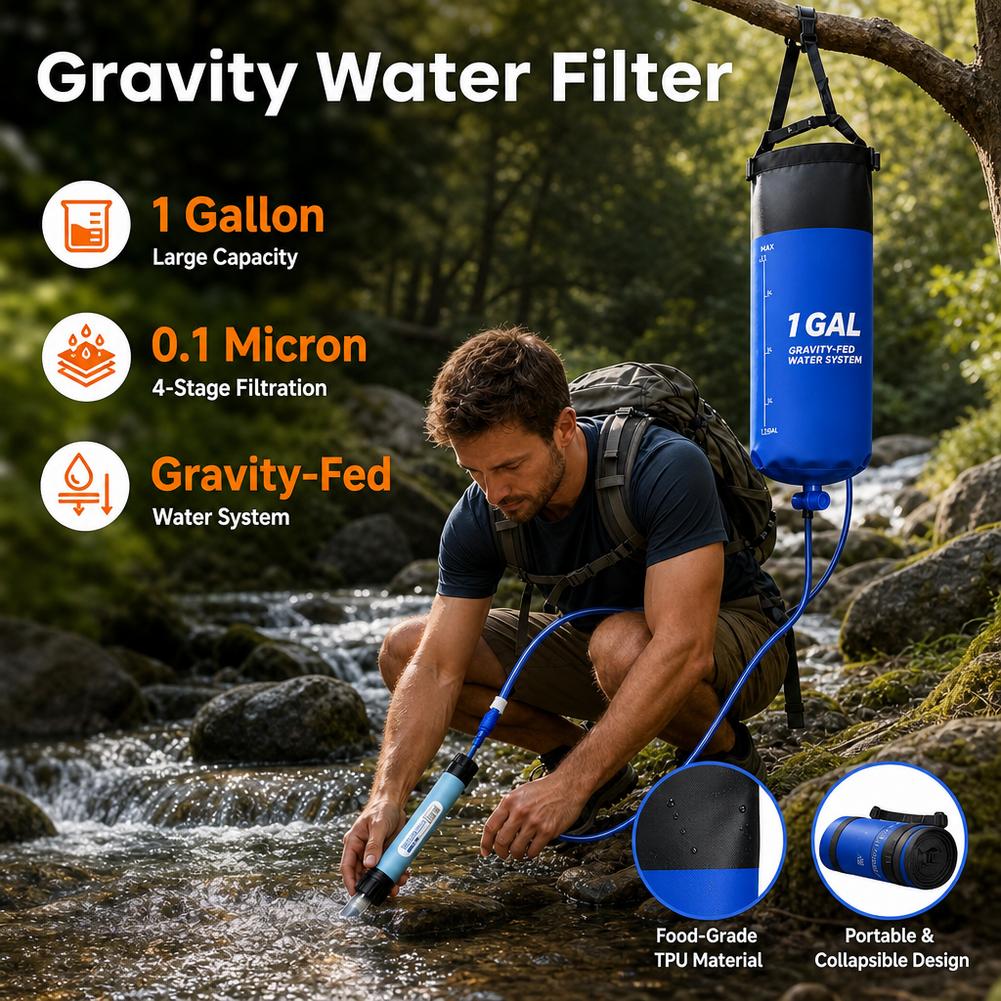1ガロン対応の重力式浄水フィルターバッグ、ストロー、キャンプ - Outdoor Adventure Backpack のレビューと価格